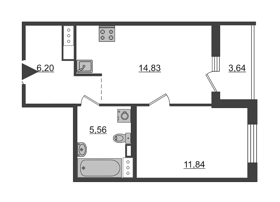 1-комнатная квартира 38.43 м², 10/10 эт., ЖК «Чёрная речка»